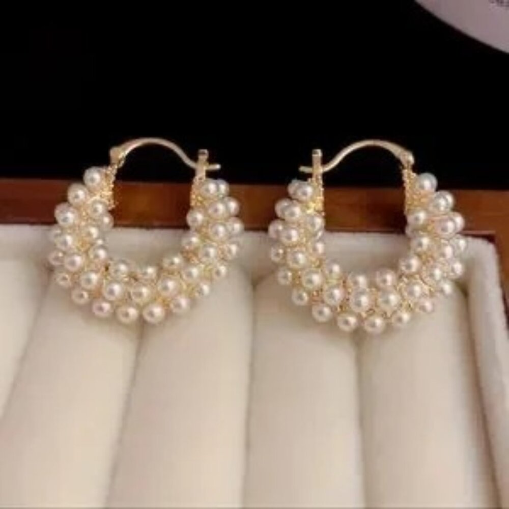 Faux Pearl Hoop Earrings NIB